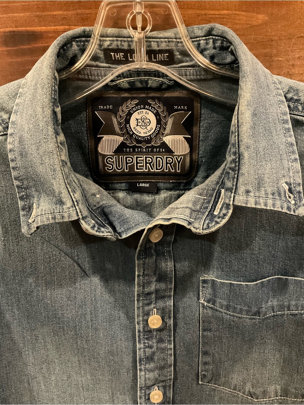 SUPERDRY Men’s “The Loom Line” Classic Blue Denim Button-Up Shirt LARGE LG